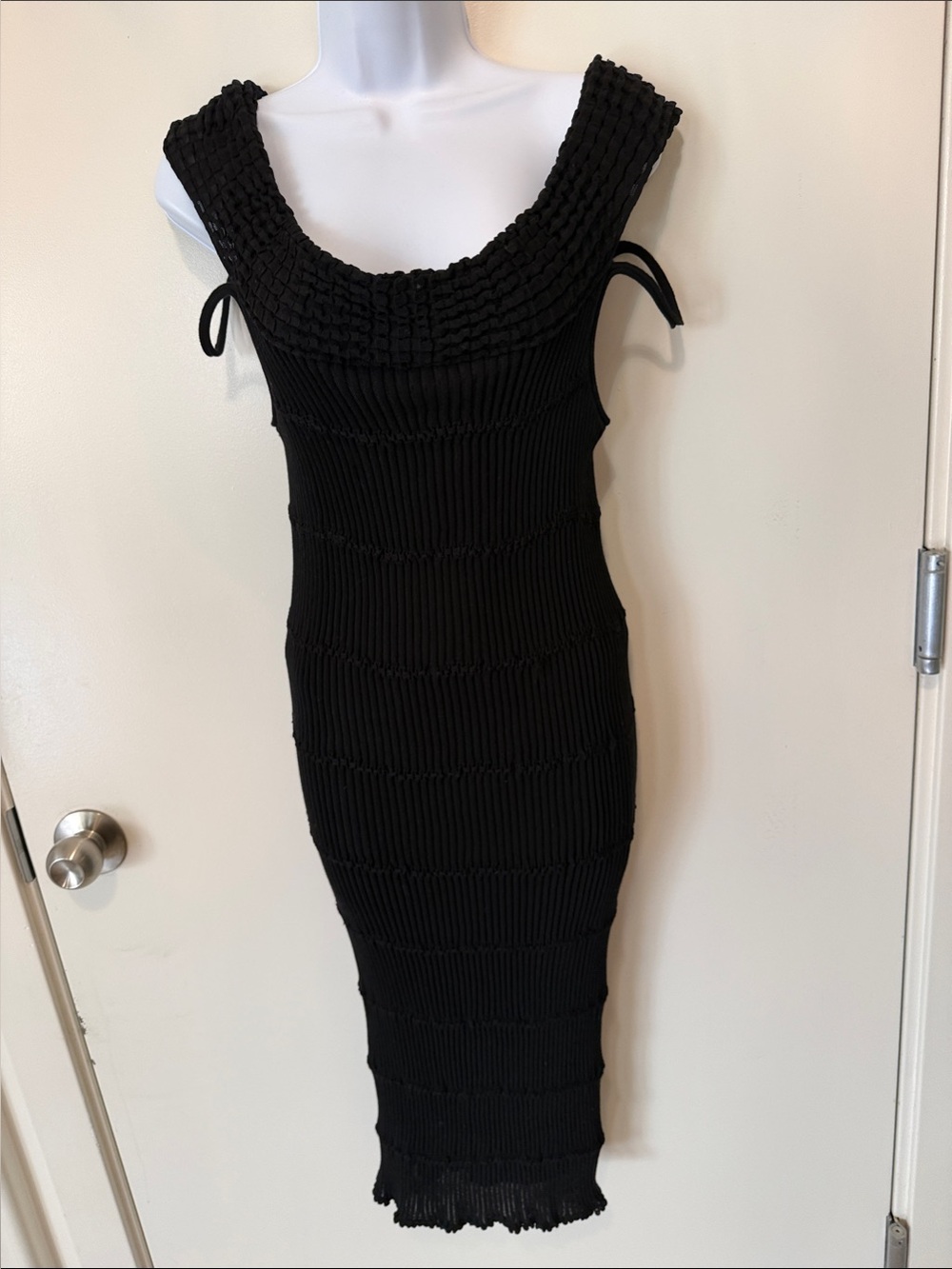 Valentino Black Smocked Midi Dress